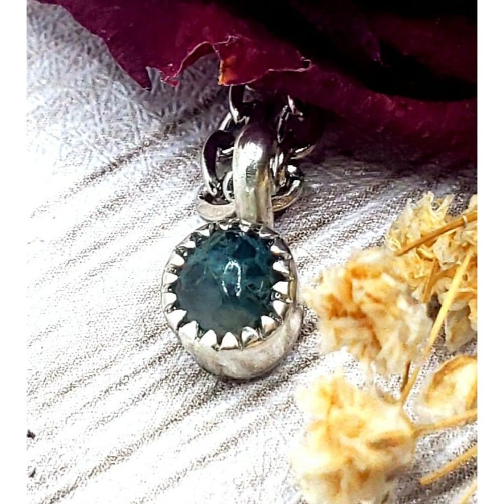 Moss agate sterling silver Necklace mini minimal tiny petite jewelry